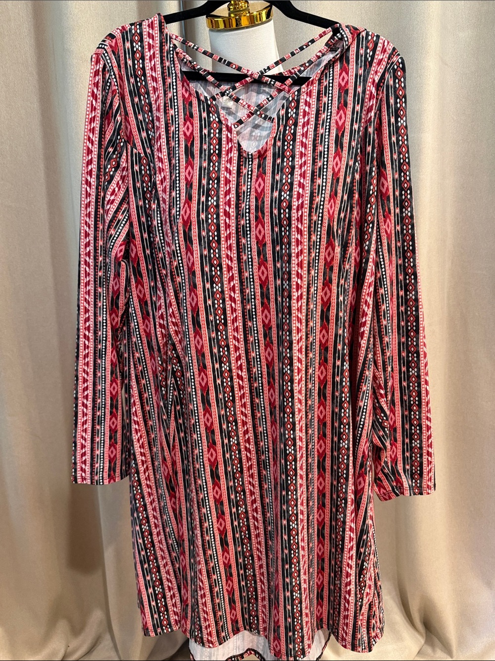 Charming Charlie Red, White & Black Striped Crisscross Neck dress or tunic